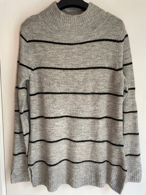 Old Navy Gray and Black Striped Mock Neck Sweater